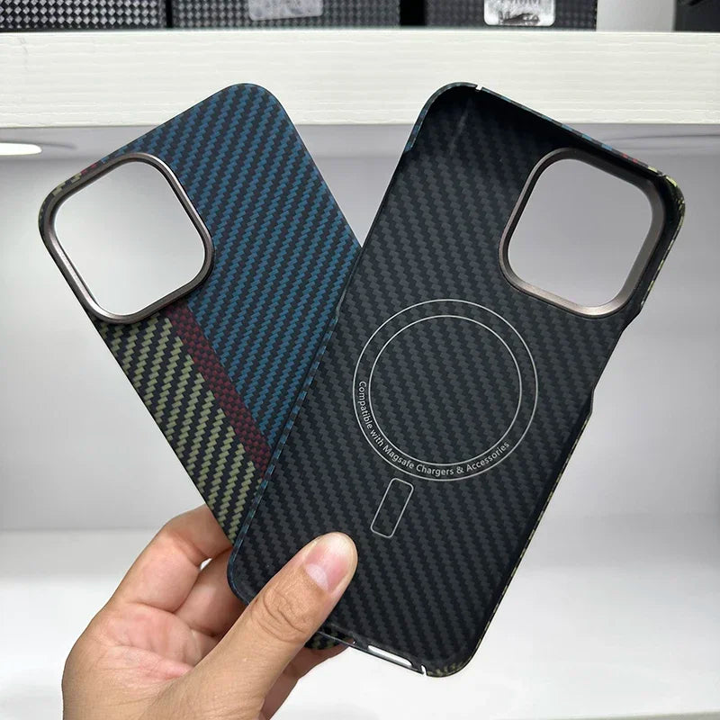 Magnetic Phone Case | Protective Sturdy Durable Carbon Fiber Cover Compatible with Apple's MagSafe Slim Drop Protection
