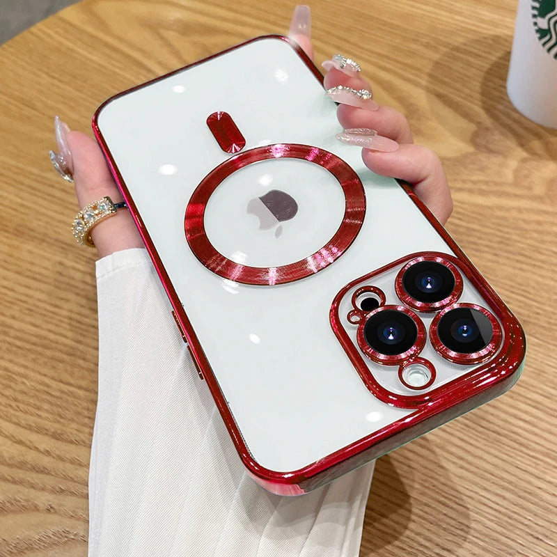 Fashion Plating For Magsafe Case - Wireless Charging Magnetic Soft Cover With Camera Lens Protector