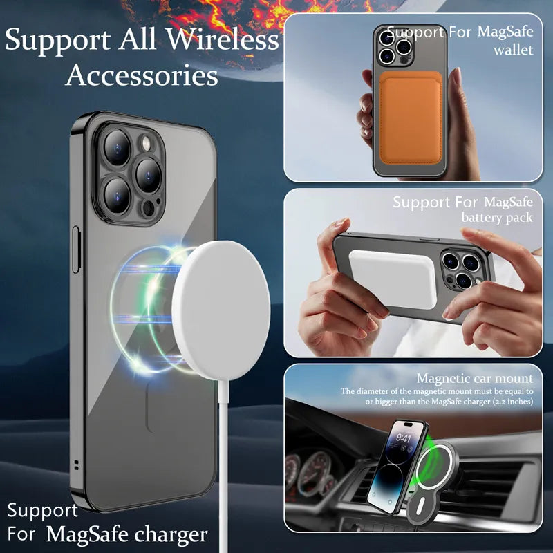 Fashion Plating For Magsafe Case - Wireless Charging Magnetic Soft Cover With Camera Lens Protector